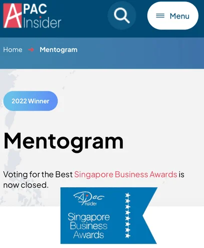 Mentogram named 2022 Winner at the Singapore Business Awards
