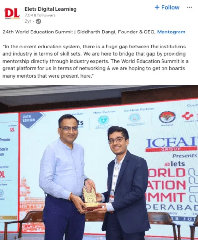 24th World Education Summit · Siddharth Dangi, Founder & CEO, Mentogram